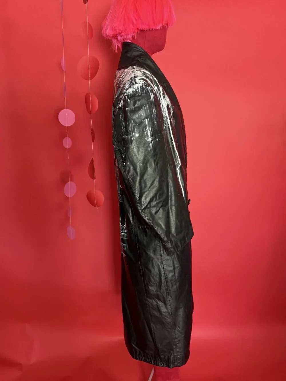 Upcycled Leather Statement Coat – Vintage 80s/90s Black Trench - Picture 4 of 12